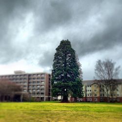 View of buildings against cloudy sky