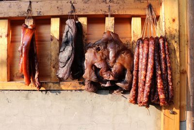 Clothes drying on barbecue grill