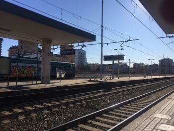 Railroad station platform against sky