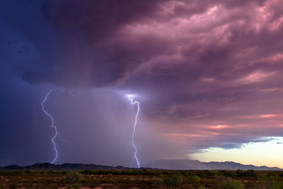 Lightning strikes from a monsoon thunderstorm near stanfield, arizona.