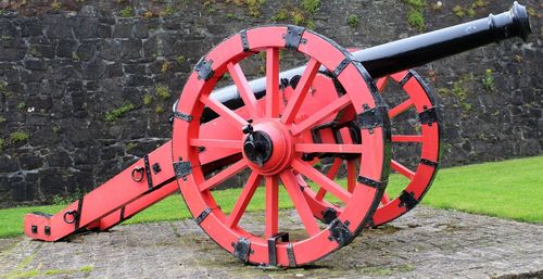 Red ferris wheel in grass