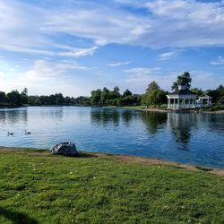 Scenic view of lake against sky