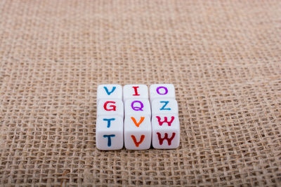 High angle view of text on table