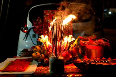 Close-up of offerings