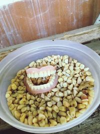 High angle view of breakfast in bowl on table