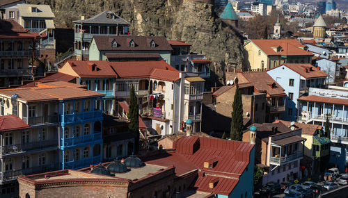 High angle view of buildings in city