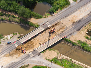 High angle view of bridge over road