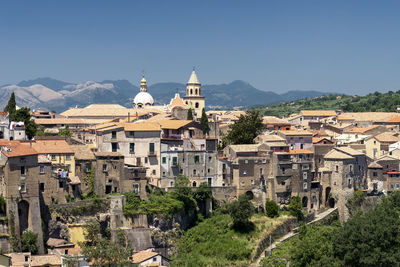 High angle view of buildings in city