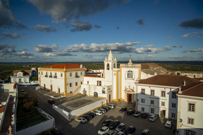 High angle view of townscape against sky