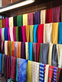 Colorful fabrics for sale in store