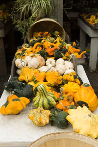 High angle view of pumpkin for sale at market