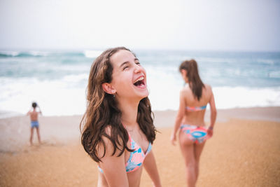 Girl having fun in the beach