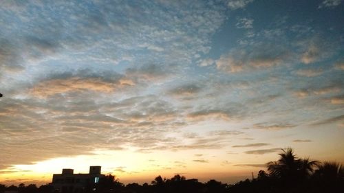 Low angle view of silhouette trees against dramatic sky