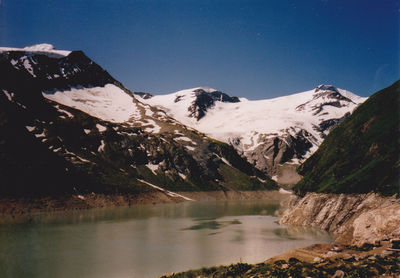 Lake with mountains in background