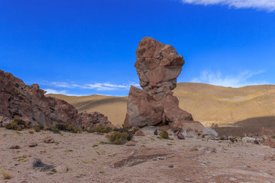 Rock formations in desert against blue sky