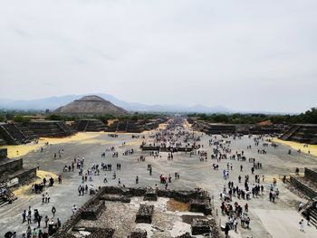 High angle view of people at town square