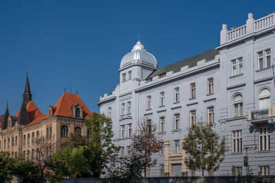 Low angle view of historic building against clear sky