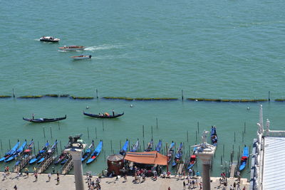 High angle view of boats in sea