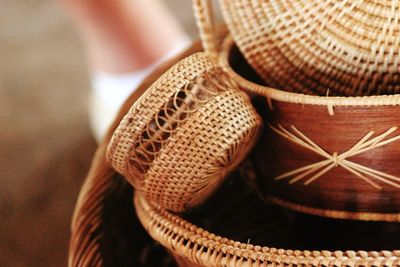 Close-up of patterned whicker baskets