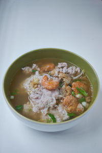 High angle view of soup in bowl