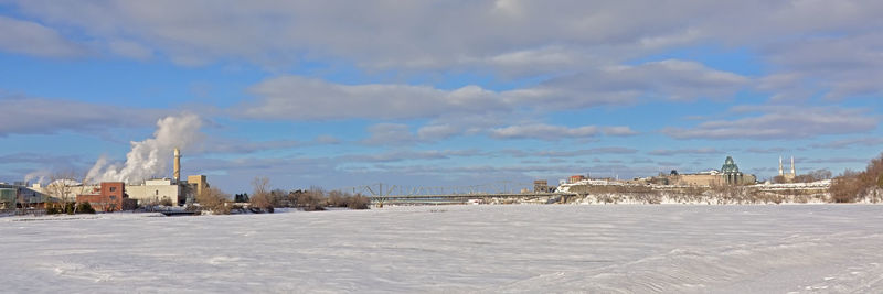 Buildings in city during winter