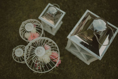 High angle view of toys on table