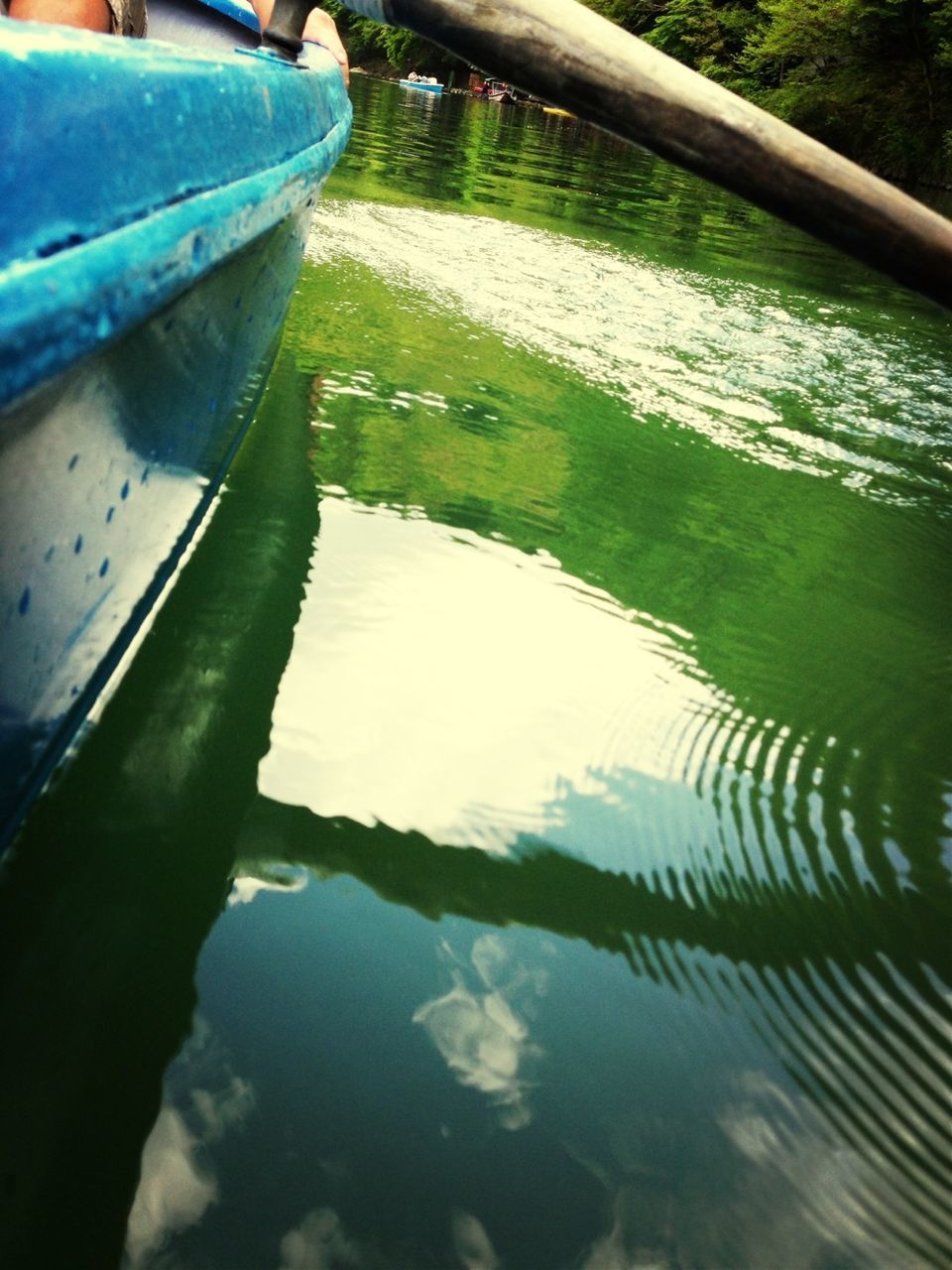 water, reflection, lake, transportation, blue, high angle view, river, nature, boat, mode of transport, nautical vessel, pond, day, waterfront, sunlight, outdoors, no people, rippled, close-up, tranquility