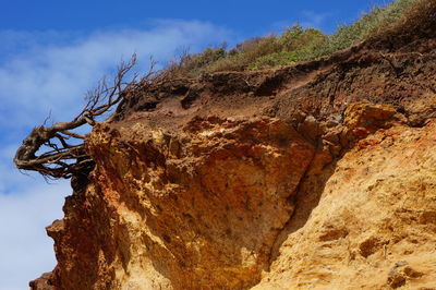 Low angle view of rock formation against sky