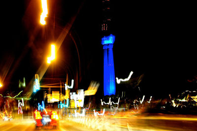 Light trails on road at night