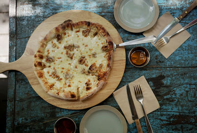 Directly above shot of breakfast served on table