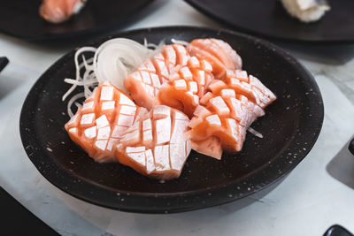 High angle view of food in plate