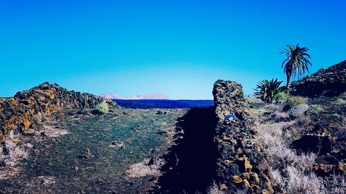Scenic view of landscape against clear blue sky
