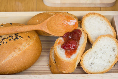 High angle view of breakfast on table