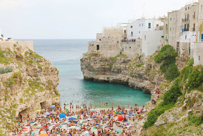 High angle view of people on beach