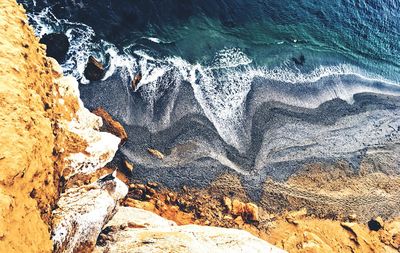 High angle view of rock formation in sea