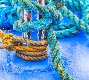 Close-up of rope tied on boat