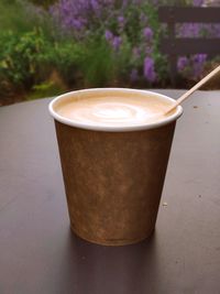 Close-up of cappuccino on table