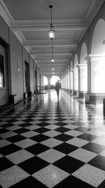 Checked patterned corridor of building