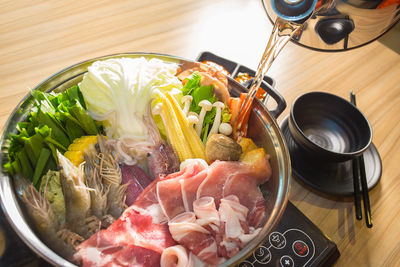 High angle view of food on table