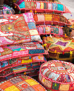 High angle view of multi colored for sale at market stall