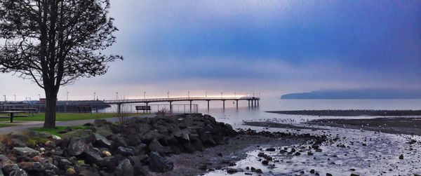 Scenic view of sea against cloudy sky