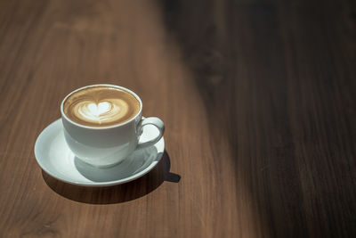 High angle view of coffee on table