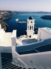 High angle view of building by sea
