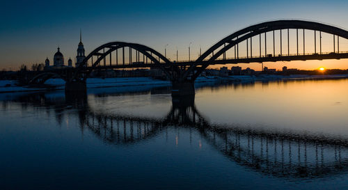 Bridge over river at sunset