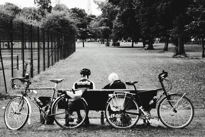 Man riding bicycle in park