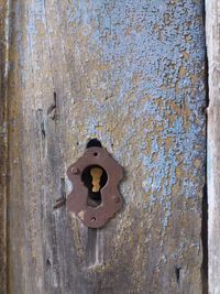 Close-up of hole on door