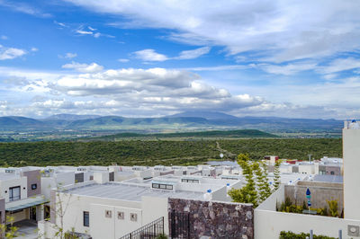 High angle view of townscape against sky