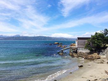 Scenic view of sea against cloudy sky