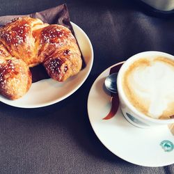 High angle view of breakfast on table