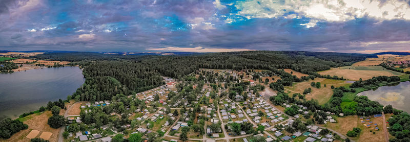 High angle view of townscape against sky